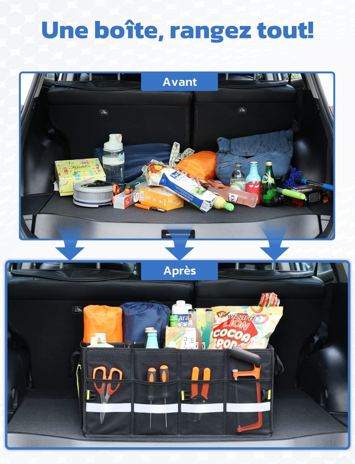 Rangement Coffre De Voiture 55L Oxford 600D Support 30KG Pliable