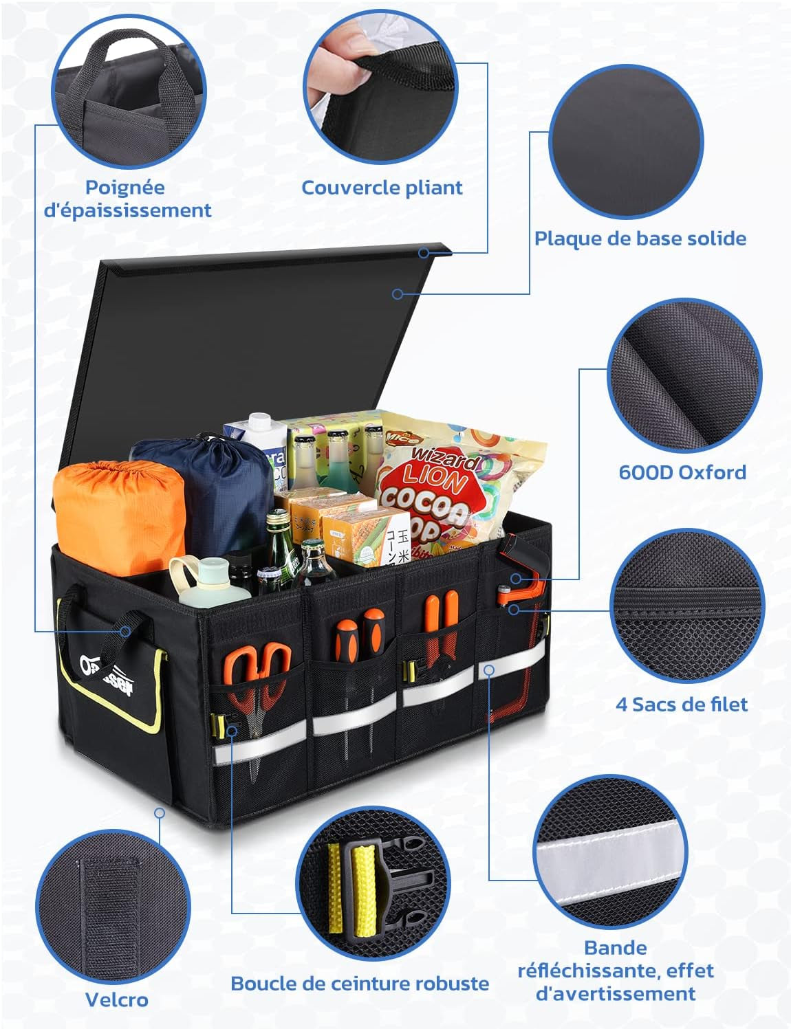 Rangement Coffre De Voiture 55L Oxford 600D Support 30KG Pliable